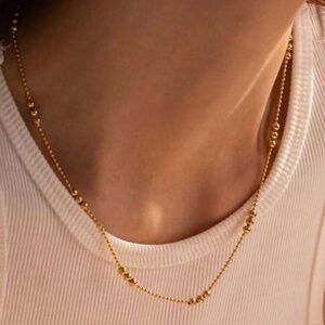 Gold Plated Stainless Steel Beaded Chain Necklace